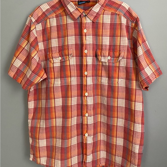 KAVU Women’s XL Short Sleeve Plaid Button Up Cotton Outdoor Tunic Shirt - Picture 1 of 7